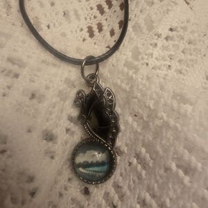 Butterfly Pendant With Beach Cabochon On A 18 Inch Adjustable Cord Necklace